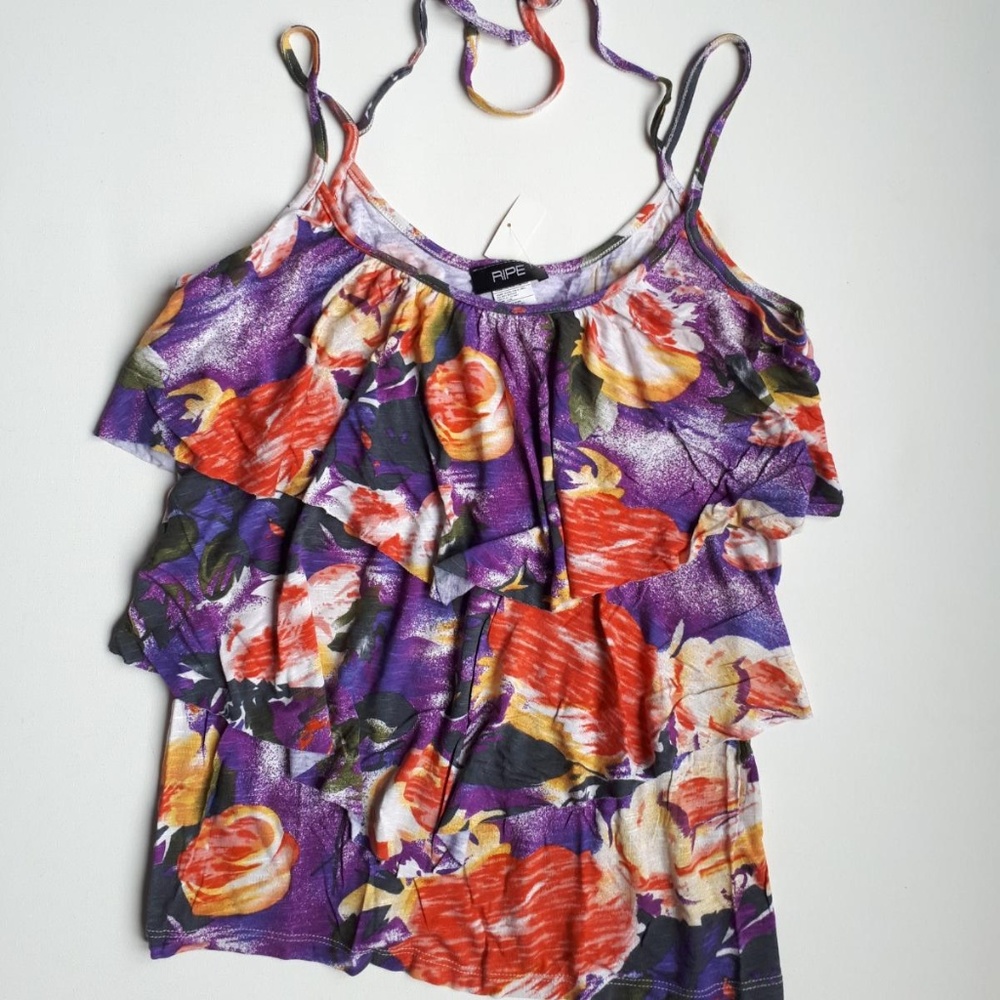 Ripe Tiered Ruffled Purple Floral Tank